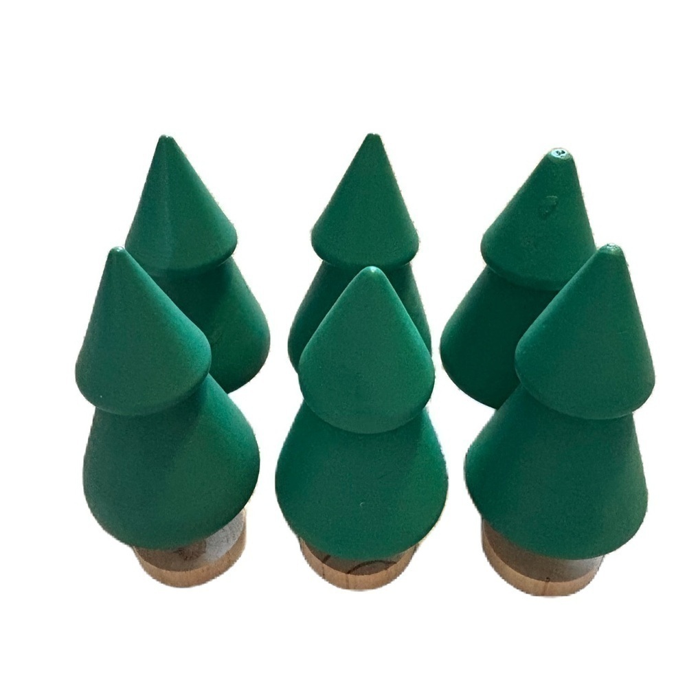 Turned Wood Tree Bundle Lot of 6 Christmas Train Village Decor Green NEW